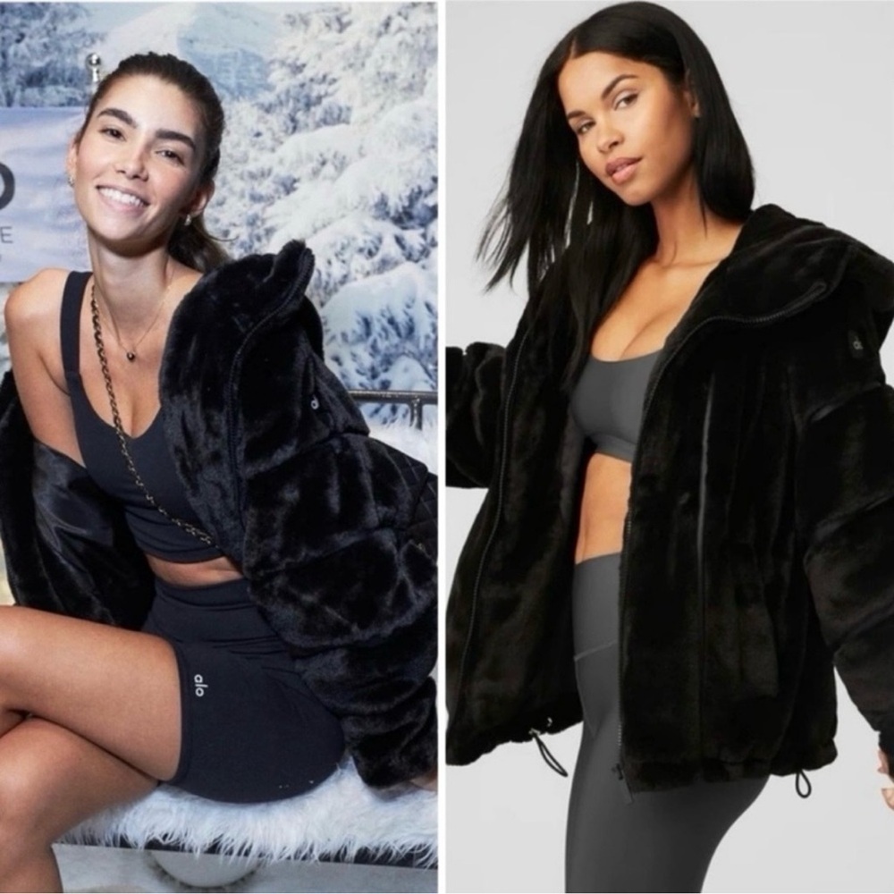 ALO Yoga Black Knockout Faux Fur Jacket Coat SZ XXS - Picture 1 of 11